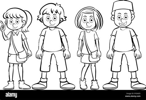 kids standing clipart black  white