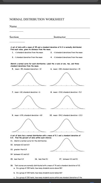 Solved Normal Distribution Worksheet Name Section Instructor