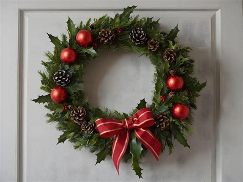 Rustic Christmas Wreath With Natural Elements Premium AI Generated Image