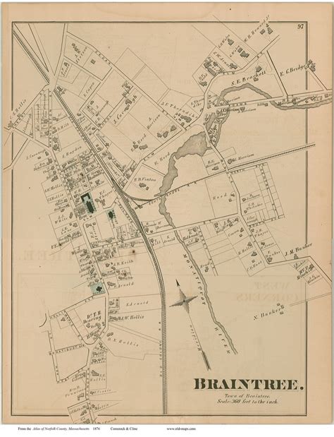 braintree village massachusetts   town map reprint norfolk   maps