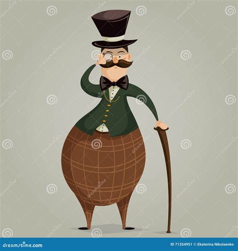 Gentleman With Monocle And Stick Funny Cartoon Character Stock Vector