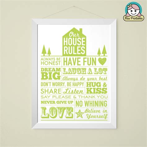 House Rules Printable Poster in 5 Colors. Instant Download. Perfect Christmas Gift for Your Home ...