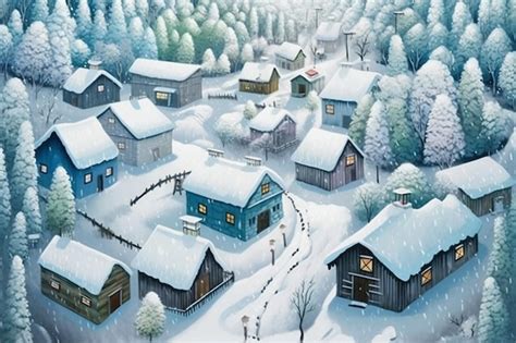 Premium AI Image Snowing Village Winter AI Generative