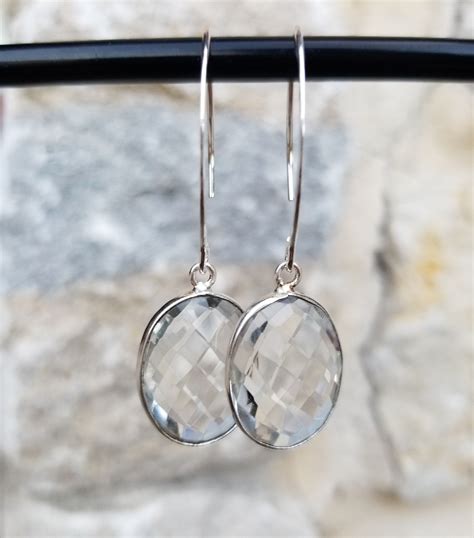 Clear Crystal Quartz Earrings Sterling Silver Crystal Quartz Jewelry