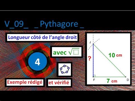 V 09 Pythagore Calcul Côté angle droit Exemple Avec Racine Carrée SN