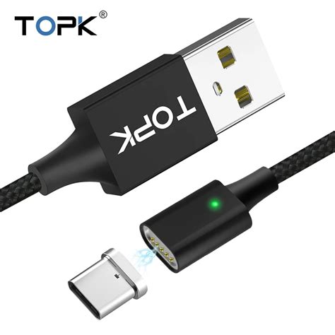 Topk F Line Usb C Magnetic Cable Nylon Braided Led Indicator Fast