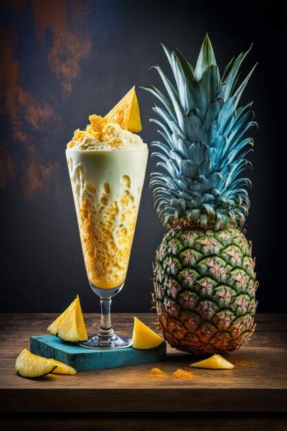 Premium Photo Pineapple And Glass Of Ice Cream Generative Ai