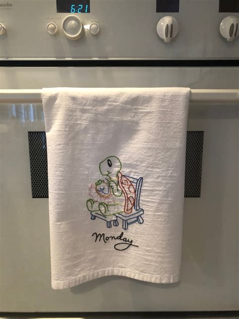 Set Of 7 Hand Embroidered Kitchen Towels With Turtles Theme Flour Sack