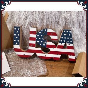 Accents Patriotic Usa Wooden Block Sign Table Decor Lighted Red White