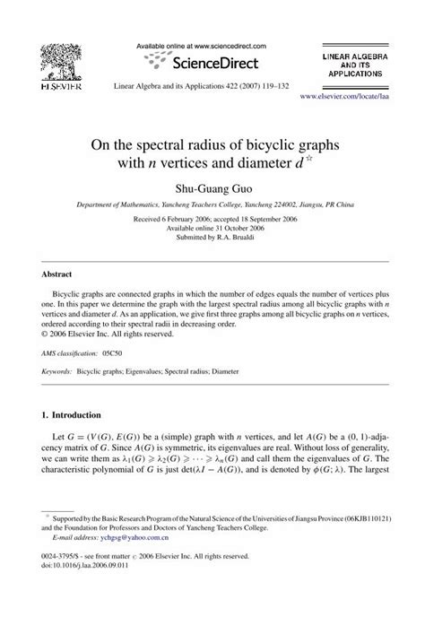 Pdf On The Spectral Radius Of Bicyclic Graphs With N Vertices And