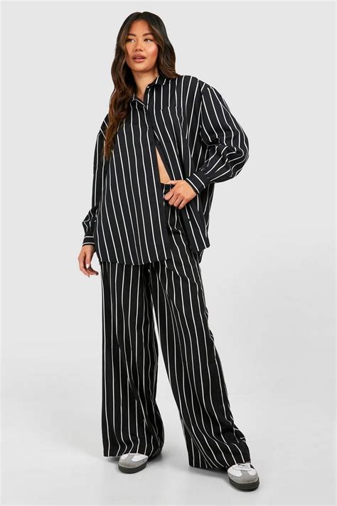 Mono Stripe Shirt And Trouser Set Boohoo Uk