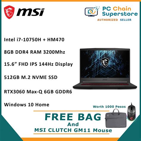 Msi Gf65 Thin 10ue 230ph Gaming Laptop Fhd Ips 144hz I7 10750h Hm470 Processor 8gb Ddr4 3200mhz