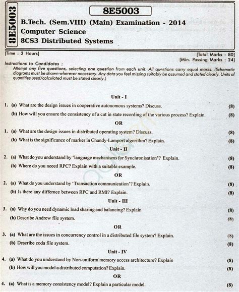 Rtu Question Papers 8 Semester Cs Distributed System Aglasem