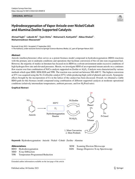 Pdf Hydrodeoxygenation Of Vapor Anisole Over Nickel Cobalt And