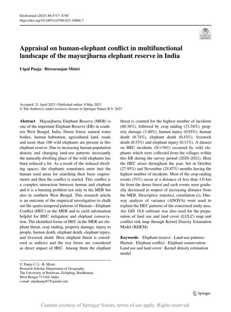 Appraisal On Human Elephant Conflict In Multifunctional Landscape Of