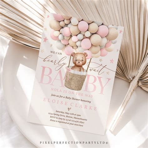 Editable Teddy Bear Hot Air Balloon Baby Shower Invitation Etsy