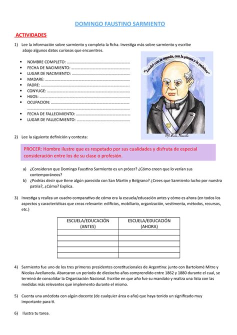 Domingo Faustino Sarmiento DOMINGO FAUSTINO SARMIENTO ACTIVIDADES Lee