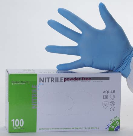 Gant d examen nitrile bleu non poudré AQL 1 5 qualité médicale le