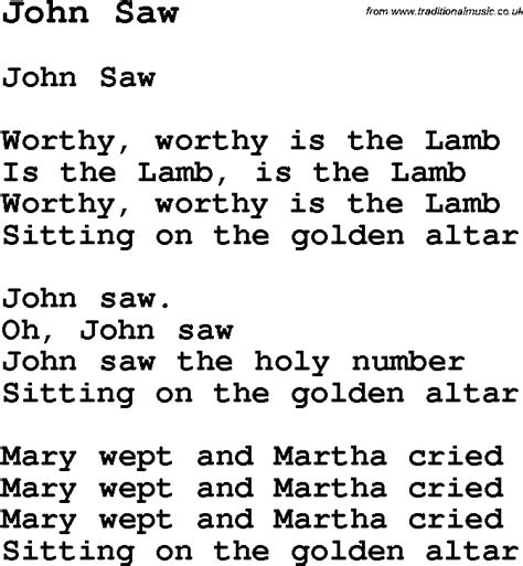 Negro Spiritual Slave Song Lyrics For John Saw