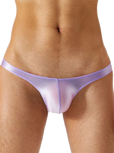 YIZYIF Mens Bulge Pouch Thong G String Bikini Low Waisted Solid Color Briefs Underwear Purple M