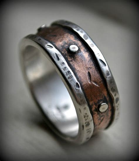 Mens Rustic Wedding Ring Rustic Fine Silver And Copper Or 14K Etsy