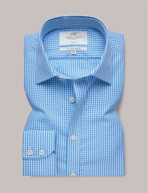 Non Iron Blue And White Gingham Check Slim Shirt Hawes And Curtis