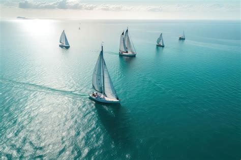 Premium Ai Image A Group Of Sailboats Sailing On A Large Body Of