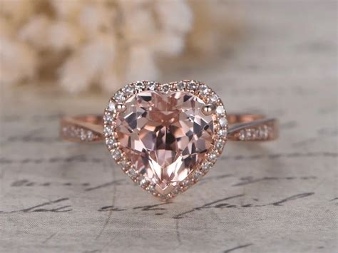 Solid K Rose Gold Mm Heart Shaped Cut Pink Morganite Gemstone