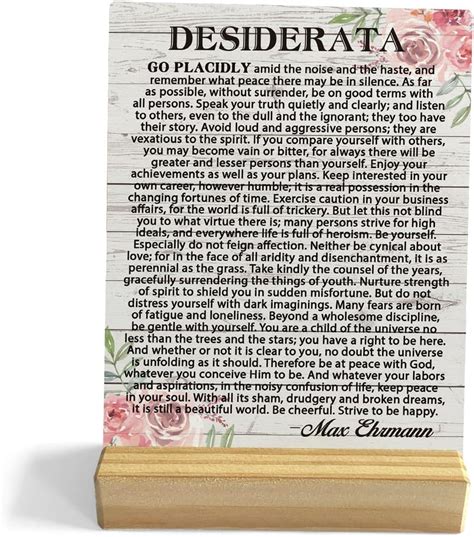 Mubiao Desiderata Poem Desk Decor Rustic Plaque With Wood Stand Motivational Quote