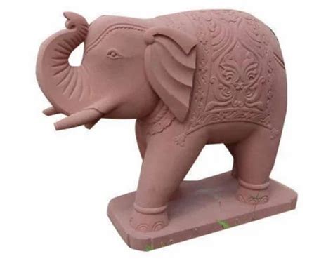 Modern Polished Red Sandstone Elephant Statue For Exterior Decor At Rs