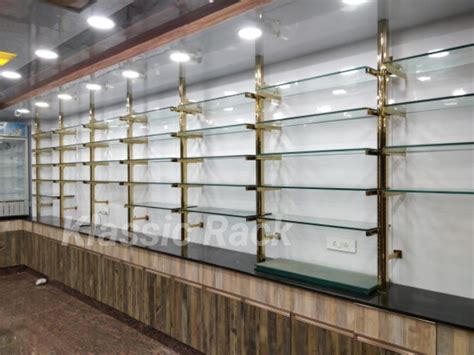 Klassic Copper Glass Shop Display Racks For Showroom 5 Shelves At Rs