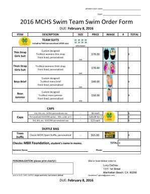 Fillable Online Order Form For Swim Suits Formpdf Fax Email Print