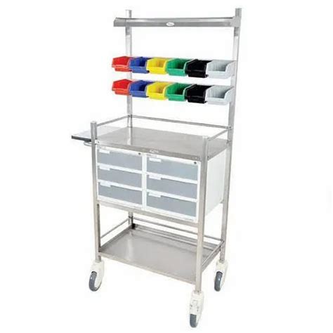 Emergency Medicalcare Mild Steel Crash Cart Trolley Ms Epoxy Powder