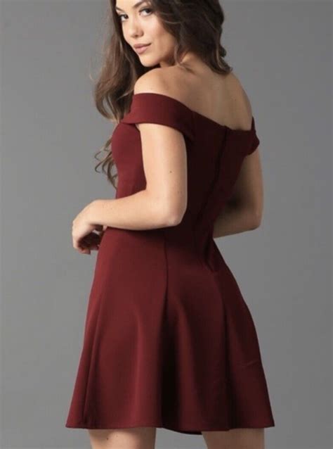 Burgundy Red Off The Shoulder Homecoming Dress Gem