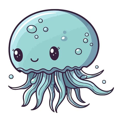 Premium Vector | Illustration of a cute cartoon jellyfish with eyes and ...