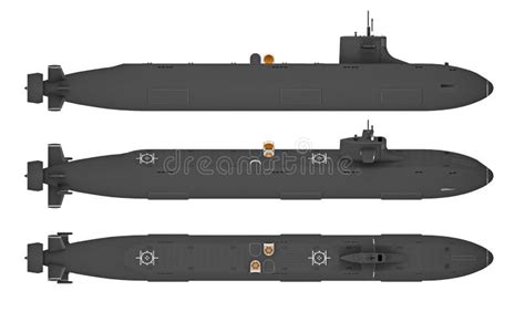 Top and Side View Submarine Isolated on White Stock Illustration ...