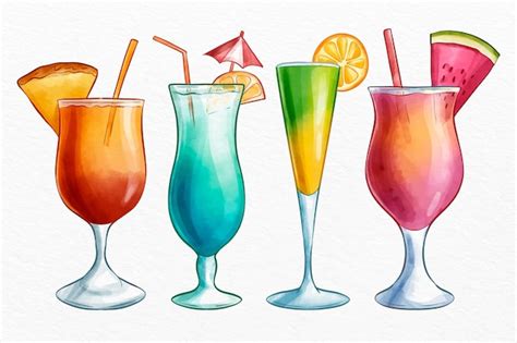 Watercolor Cocktail Collection Free Vector