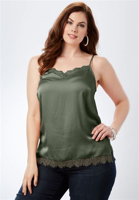 Lace Trim Satin Cami Plus Size Tops And Tees Full Beauty