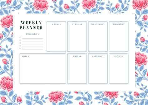 Premium Vector Vintage Red Peony Flower And Blue Leaf Weekly Planner