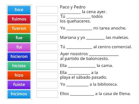 Preterite Of Ir Hacer Match With The Correct Preterite Form Of The