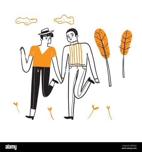 Homosexual Couples Celebrating Love Proposal Walking Holding Hands Gay Valentines Day