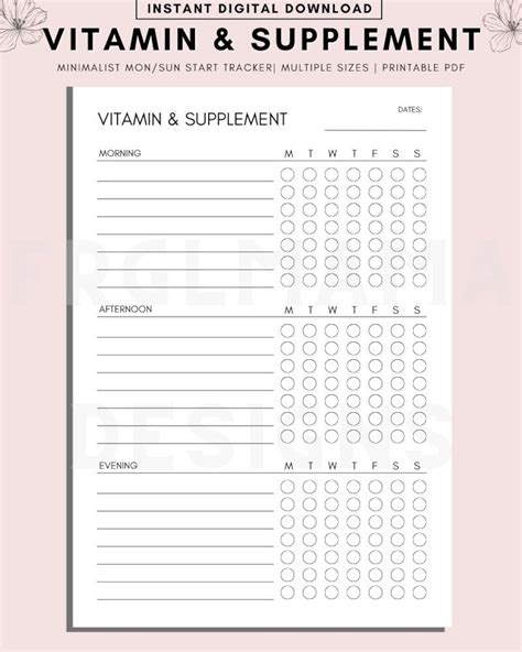 Daily Vitamin Tracker Printable Daily Routine Planner Printable