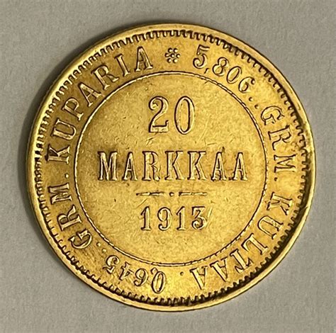 20 Markkaa 1913 FINLAND SUOMI NICHOLAS II S Numis Go