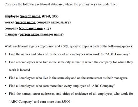 Solved Consider The Following Relational Database Where The Chegg