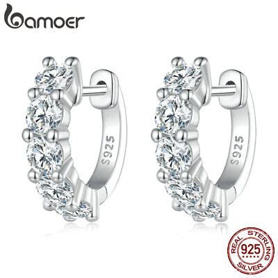 Bamoer Sterling Silver Moissanite Ear Buckles Earrings With Gra