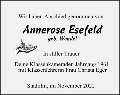 Traueranzeigen Von Annerose Esefeld Trauer In Thueringen De