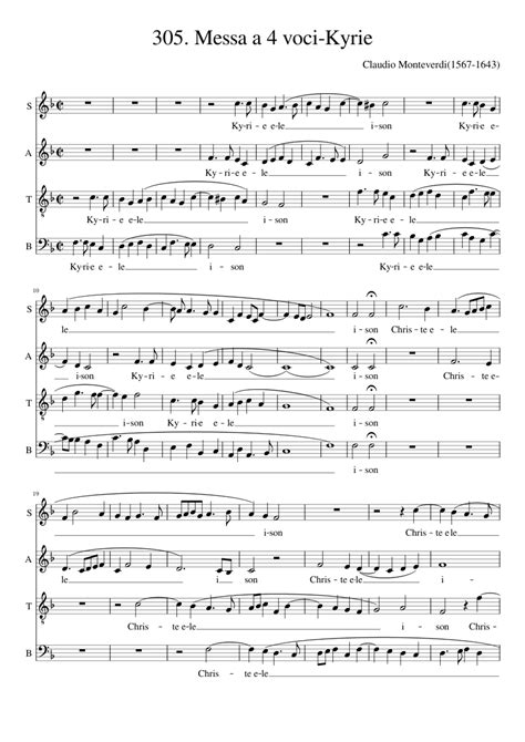 305 Messa A 4 Voci Kyrie Sheet Music For Soprano Alto Tenor Bass