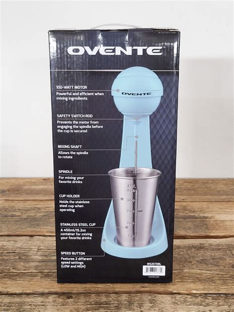 Ovente Milkshake Maker 2 Speed With Stainless Steel Mixing Cup Blue