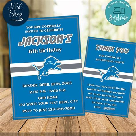 Detroit Lions Party Invitations Instant Download | Bobotemp