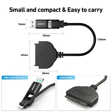 Benfei Sata To Usb 30 Converter Cable Data Transfer Cord Drive Connector For 25 Inch Hdd And